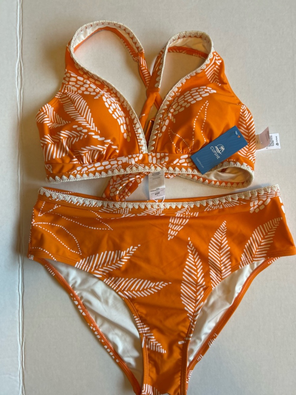 CUPSHE Women's Orange Printed High-Waist Bikini Set Size L - Picture 5 of 10